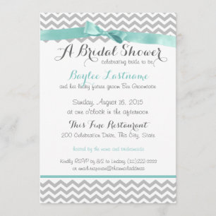 Aqua Grey Zigzag Bridal Shower Invitation