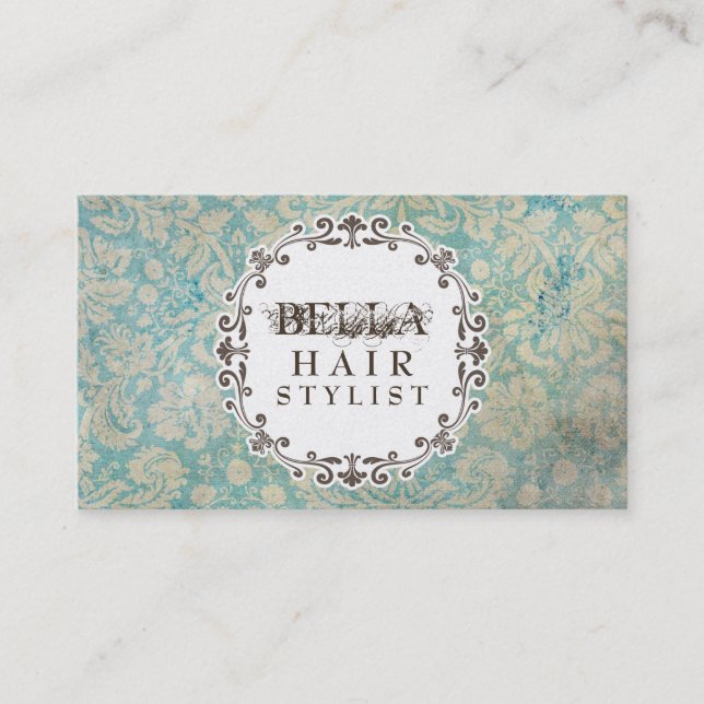 AQUA Grunge Damask Hair Stylist Appointment Cards (Front)