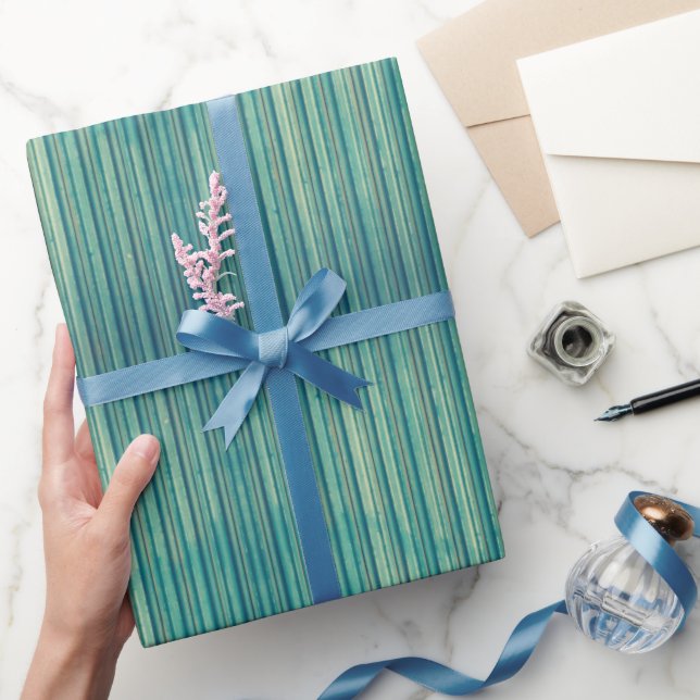 Aqua Grunge Stripes Wrapping Paper (Gifting)