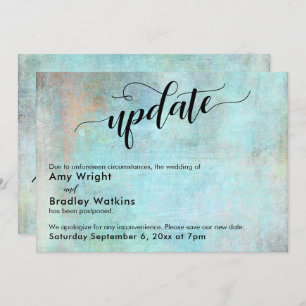 Aqua Grunge Update Postponed Wedding Update Card
