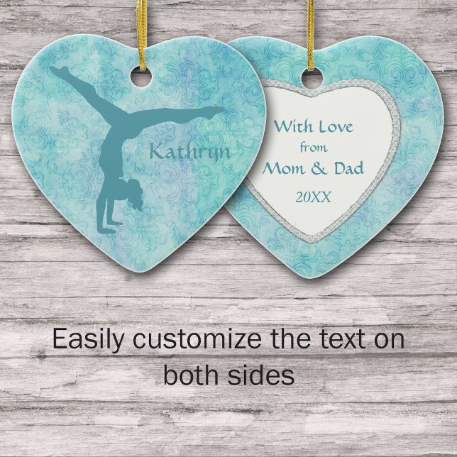 Aqua Gymnast on Teal Pattern Ceramic Ornament (Creator Uploaded)