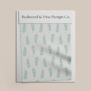 Aqua Hand Painted Feather Pattern Fabric