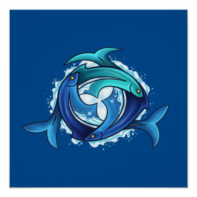 Aqua Harmony: Intertwined Fish Trinity Poster (Front)