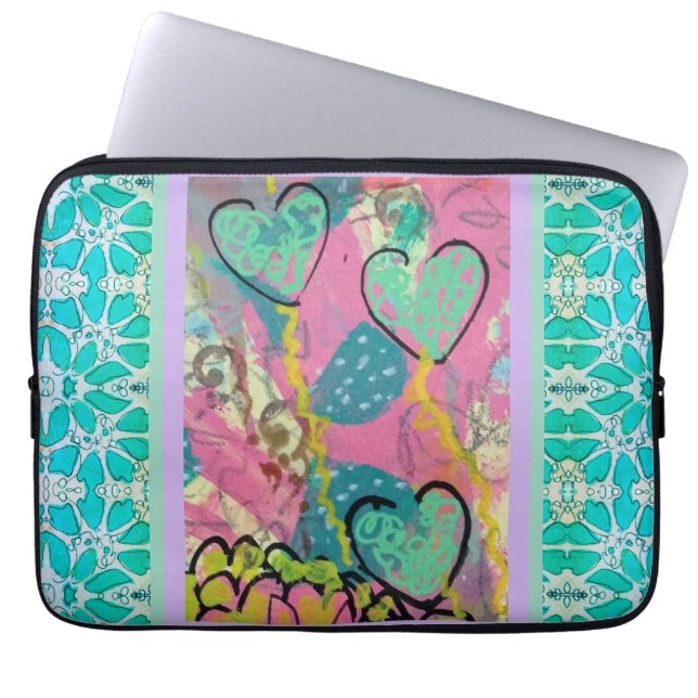 Aqua Hearts Laptop Sleeve (Front)