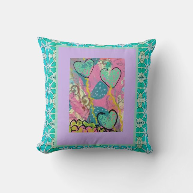 Aqua Hearts Throw Pillow (Front)