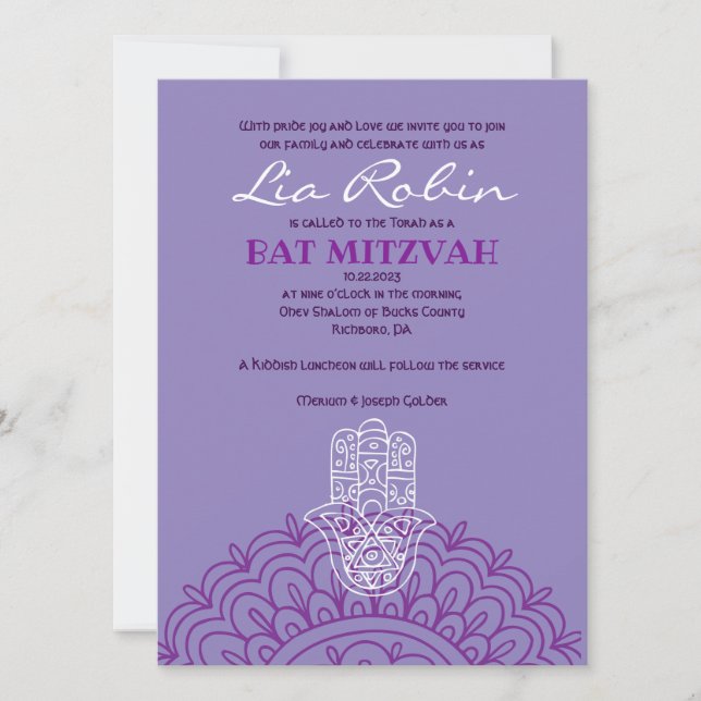 Aqua HEMSA MAIN DE DIEU Invitation Bat mitzvah (Devant)