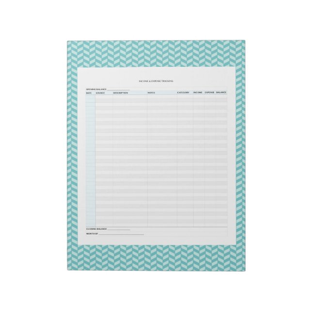 Aqua Herringbone Income & Expense Tracker Notepad (Rotated)