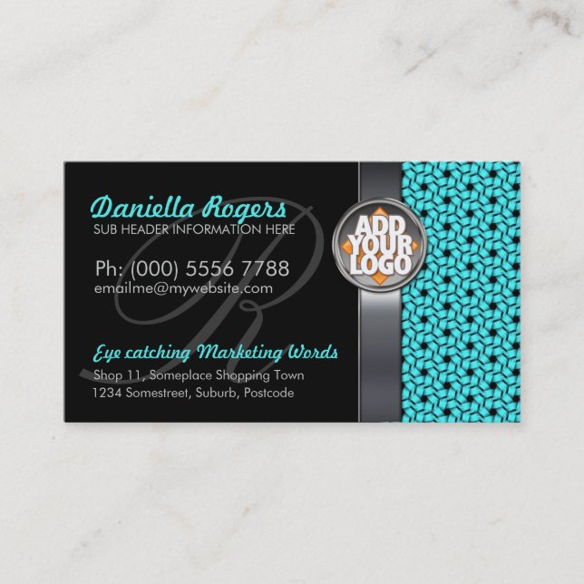 Aqua Hexagon Pattern w/ Logo Dark Business Cards (Front)