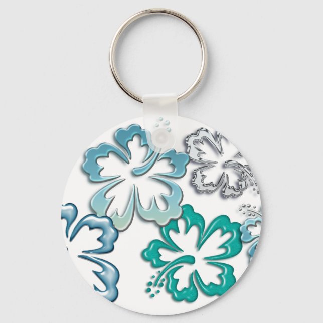 Aqua Hibiscus Blooms Keychain (Front)