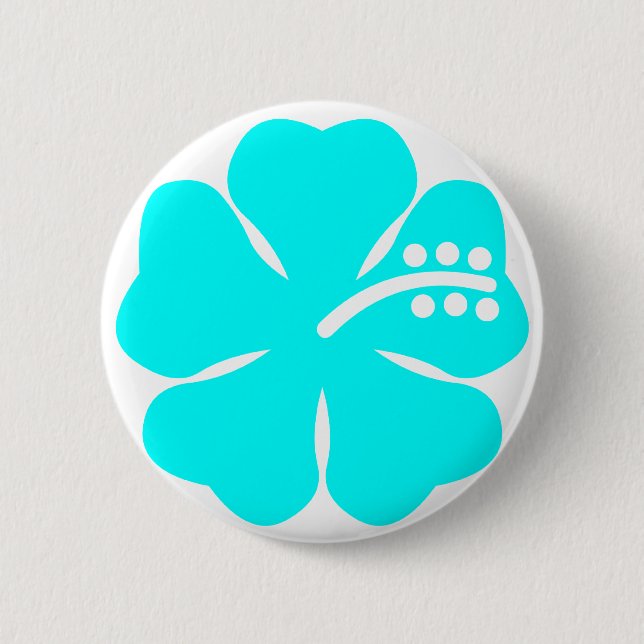 Aqua hibiscus flower 2 inch round button (Front)