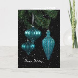 aqua holiday Christmas ornaments in snowflakes Card
