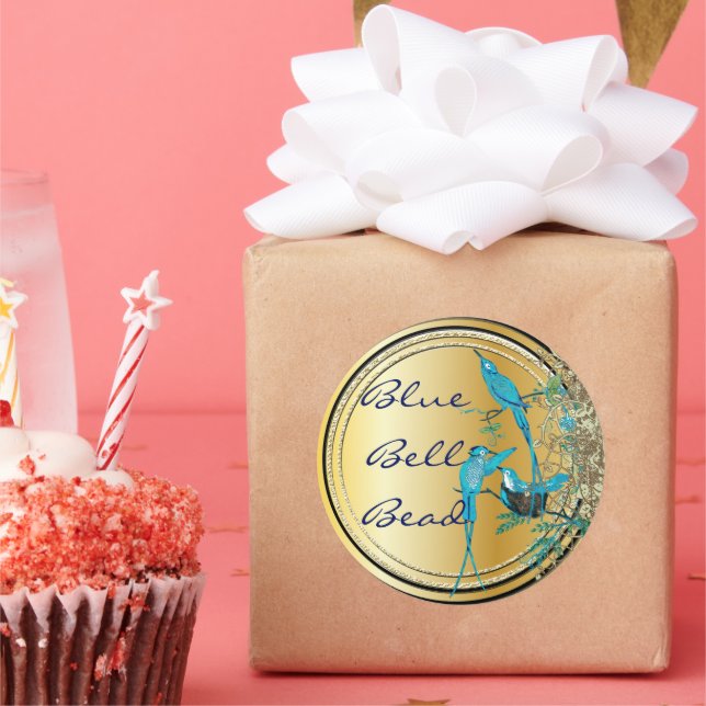 Aqua Hummingbird Swirl Classic Round Sticker (Party)