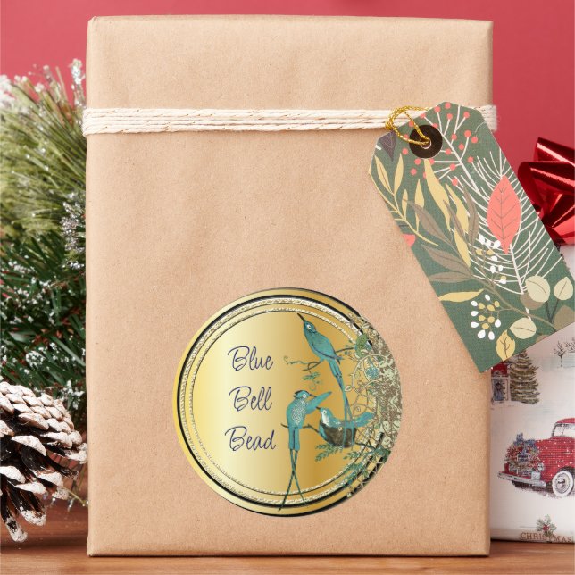 Aqua Hummingbird Swirl Classic Round Sticker (Holiday)