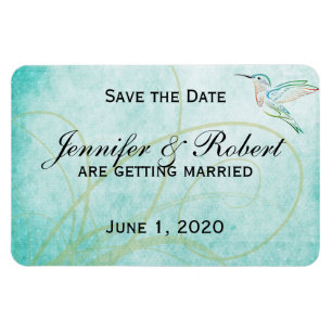 Aqua Hummingbird Watercolor Save the Date Magnet
