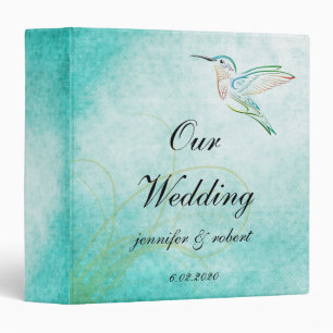 Aqua Hummingbird Watercolor Wedding Album Binder