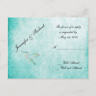 Aqua Hummingbird Watercolor Wedding RSVP Invitation Postcard