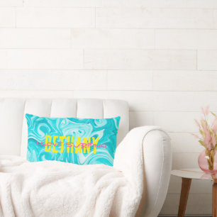 Aqua I LOVE SURFING NAME Water Ocean Beach Fun Lumbar Pillow