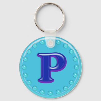 Aqua Initial P Keychain