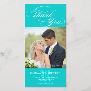 AQUA INITIAL SCRIPT WEDDING THANK YOU PHOTO CARD