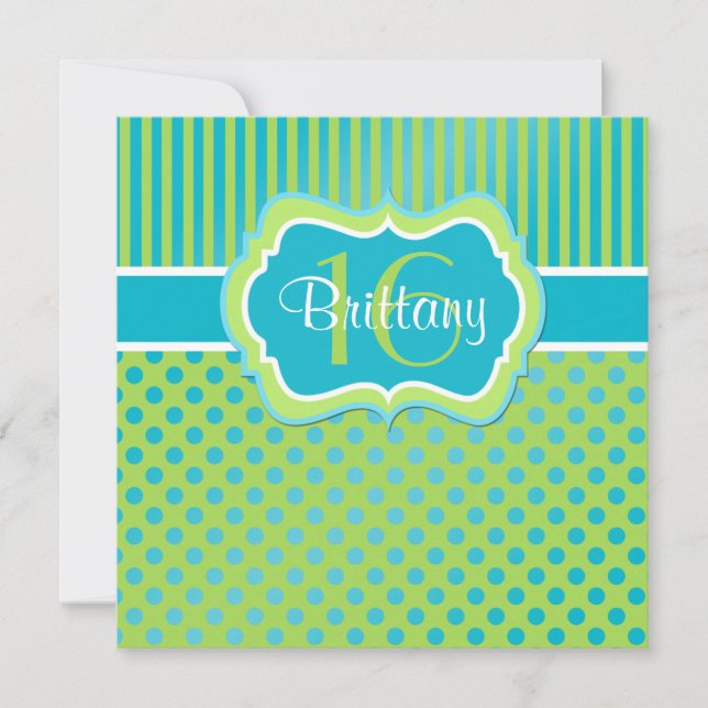 Aqua, invitation d'anniversaire de point de polka (Devant)