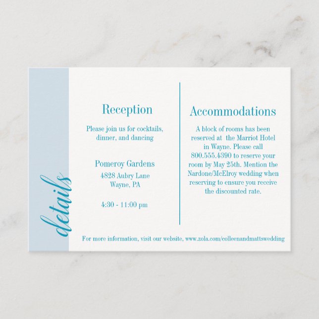 Aqua Invitation Insert, Caroline Wedding (Front)