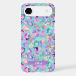 Aqua Iridescent Imprimé Léopard Monogrammé