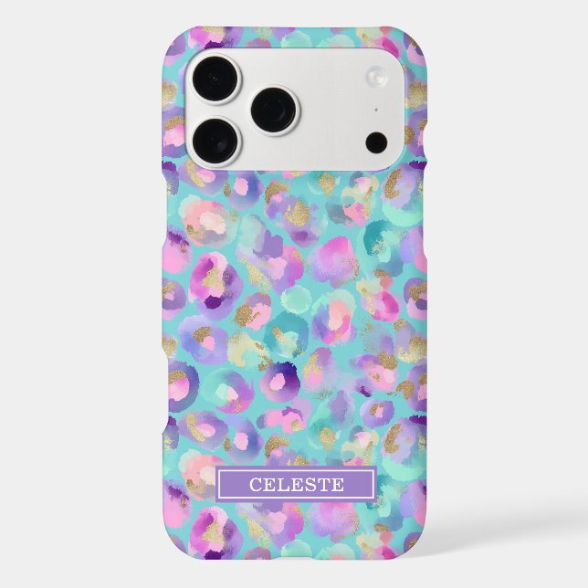 Aqua Iridescent Imprimé Léopard Monogrammé (Verso)