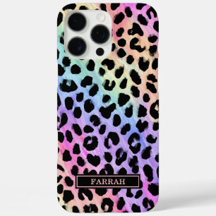 Aqua Iridescent Leopard Print Monogrammed iPhone 16 Pro Max Case