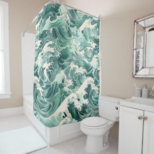 Aqua Japanese Ocean Waves Sea Pattern