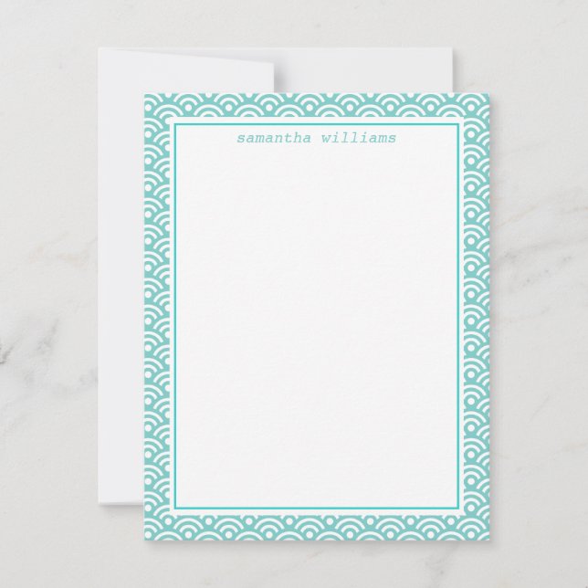 Aqua Japanese Seigaiha Pattern Note Card (Front)