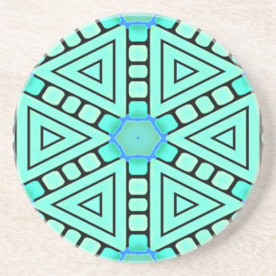 Aqua Kaleidoscope Geometric Design Coaster