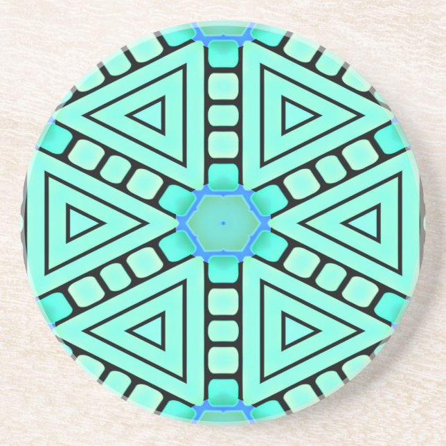 Aqua Kaleidoscope Geometric Design Coaster (Front)