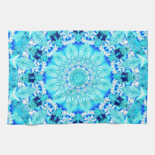 Aqua Lace, Delicate, Abstract Mandala Kitchen Towel