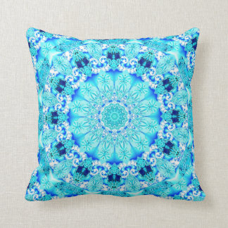Aqua Lace, Delicate, Abstract Mandala Throw Pillow