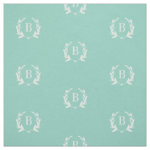 Aqua Laurel Wreath Monogram Fabric