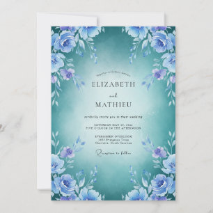 Aqua Lavender Foliage Eucalyptus Wedding Invitation