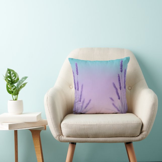 Aqua lavender gradient with Lavender flowers Throw Pillow (Chair)
