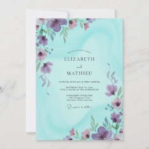 Aqua Lavender Watercolor Wedding Invitation