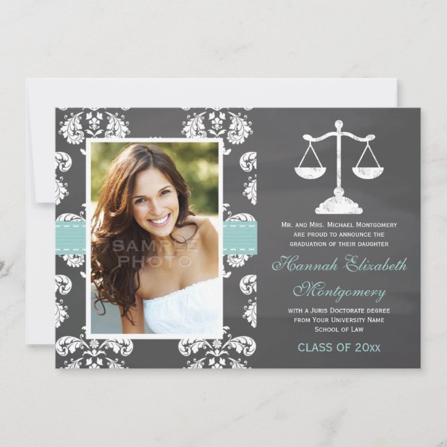 AQUA LAW SCHOOL CHALKBOARD GRADUATION ANNOUNCEMENT (Front)