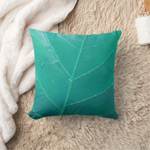 Aqua Leaf Throw Pillow