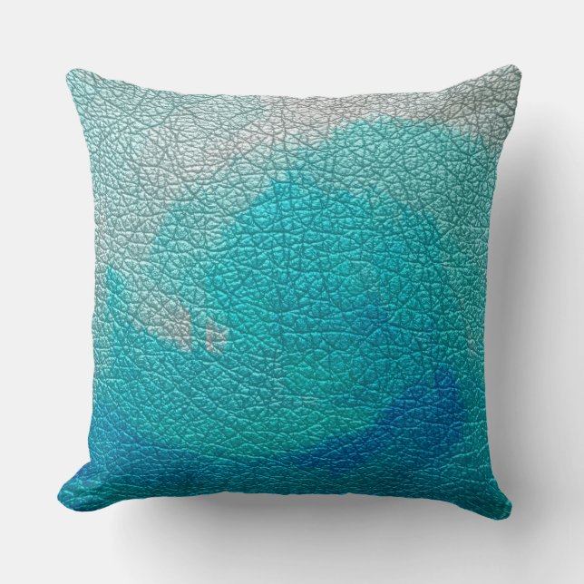 Aqua Leather Look Throw Pillow (Front)