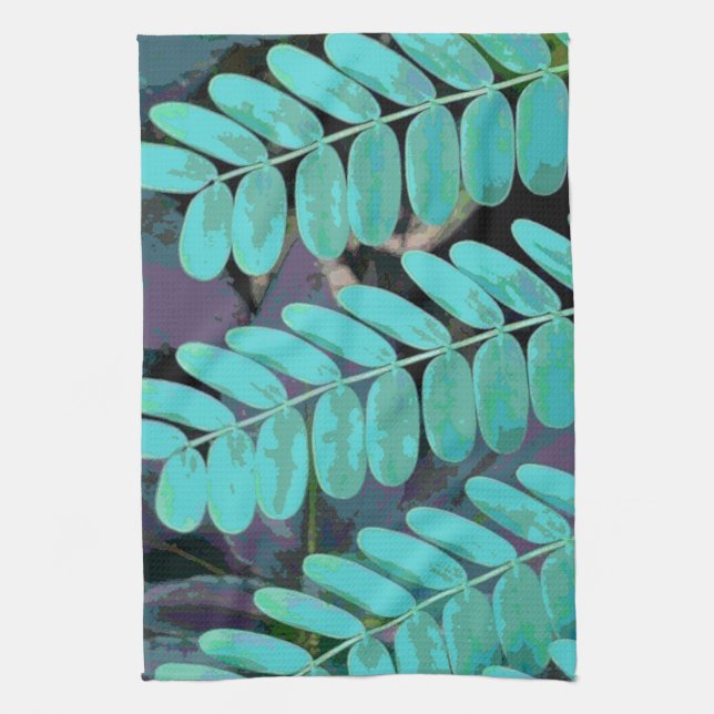 Aqua Leaves Kitchen Towel (Vertical)