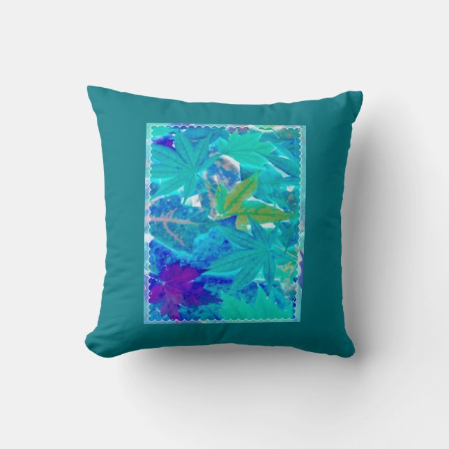 Aqua Leaves Pillow (Front)