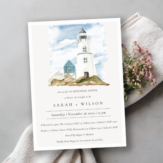 Aqua Lighthouse Mountain Rehearsal Dinner Invite (Creator Uploaded)