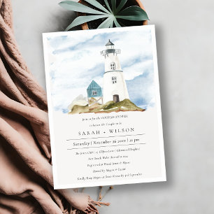 Aqua Lighthouse Mountains Couples Invitation de do