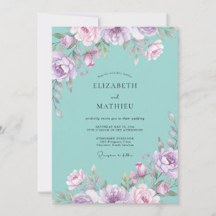 Aqua Lilac Painted Wedding Invitation
