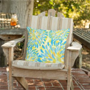 Aqua Lime and Yellow Modern Flower Floral Pillow