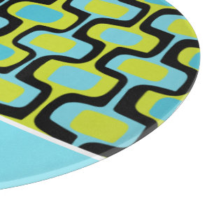 Aqua Lime Black Mid Century Mod Retro Pattern Cutting Board