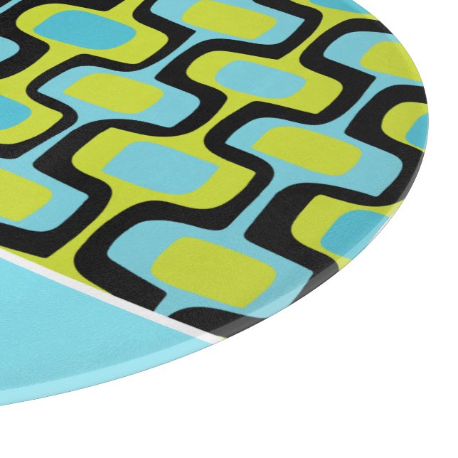Aqua Lime Black Mid Century Mod Retro Pattern Cutting Board (Corner)
