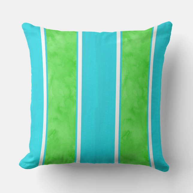 Aqua Lime Cabana Stripes Throw Pillow (Front)